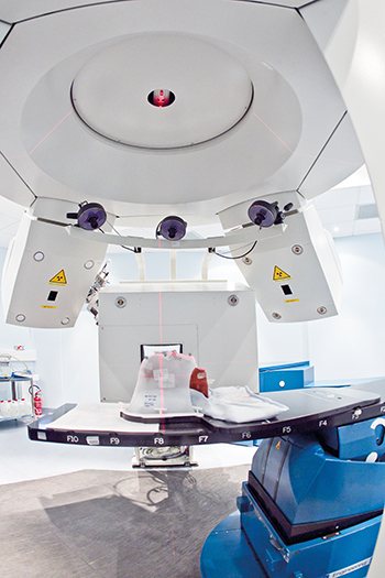 Inside of one of the three National Center of Oncology Hadrontherapy treatment rooms.