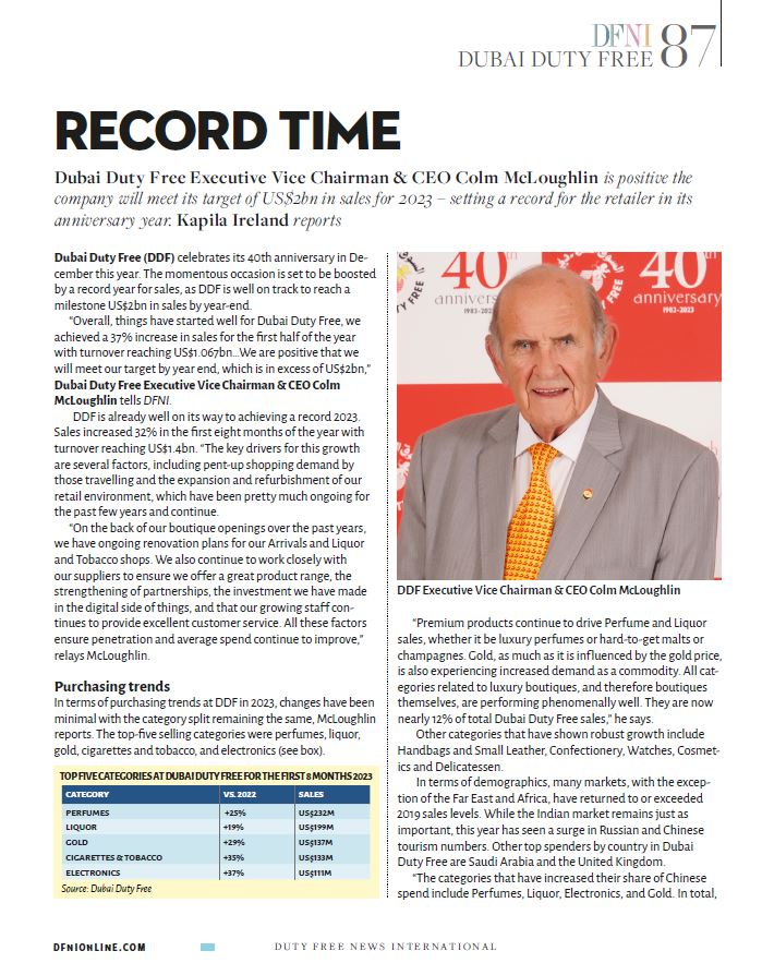 Interview: Dubai Duty Free Executive Vice Chairman & CEO Colm McLoughlin