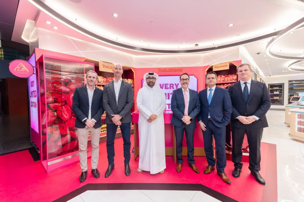 Mondelez WTR and Qatar Duty Free stage Toblerone Pink Crush stunt